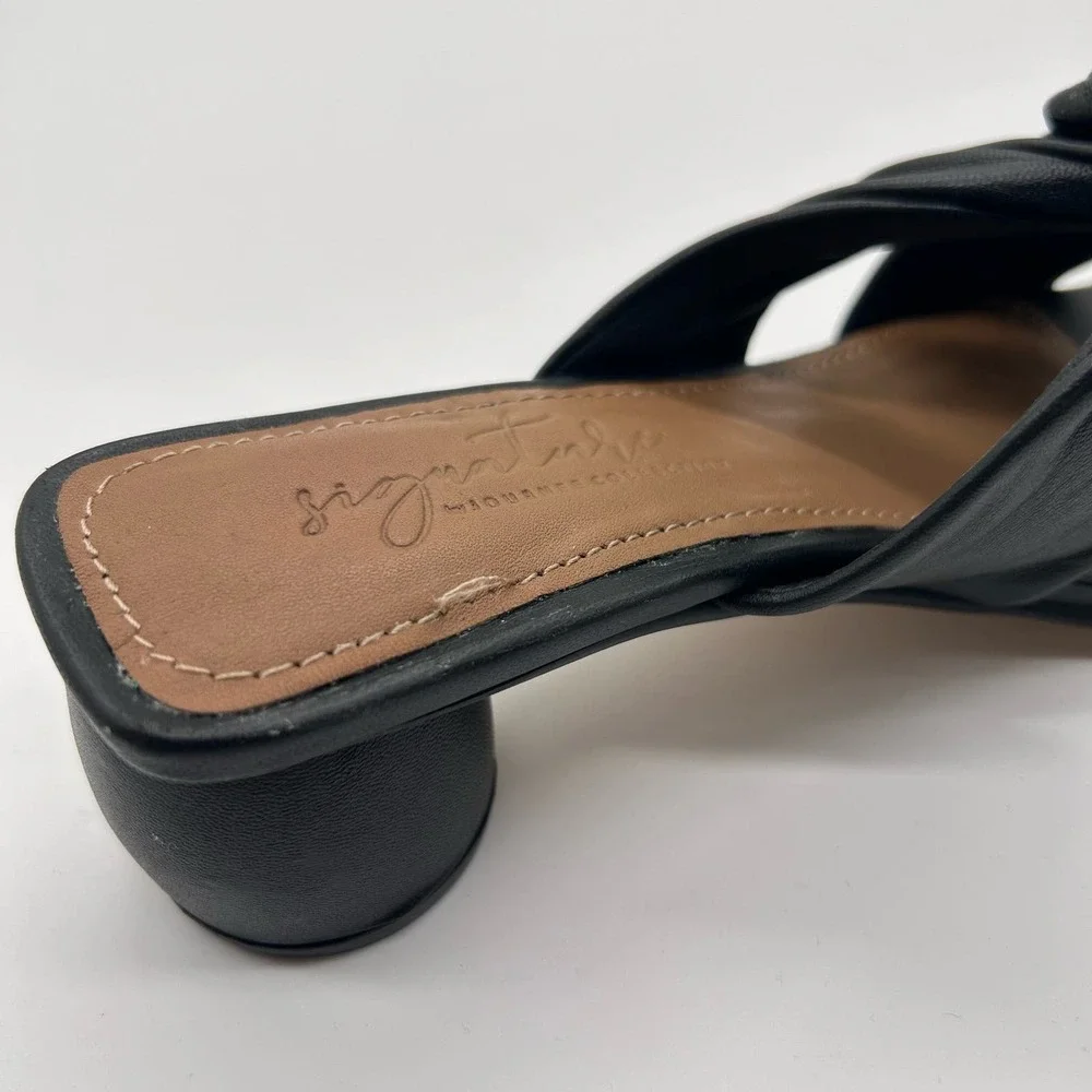Journee Signature Sandals Womens 8.5 Black Leather Charlize Twisted Slip On‎ NEW